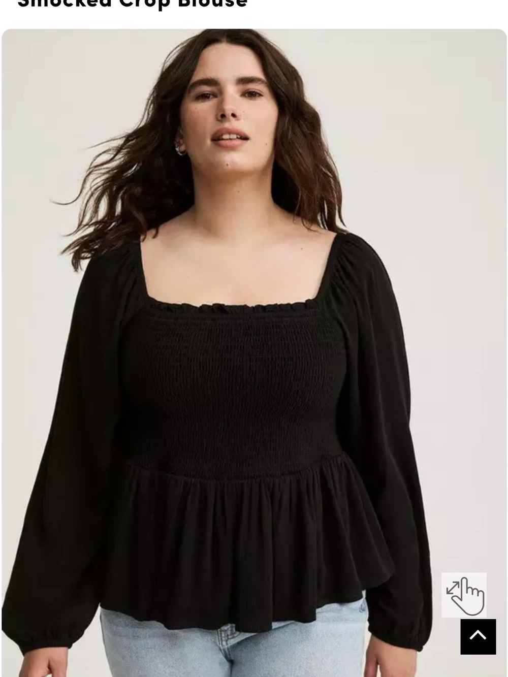 torrid Black Smocked Square-Neck Long-Sleeve Peplum Top